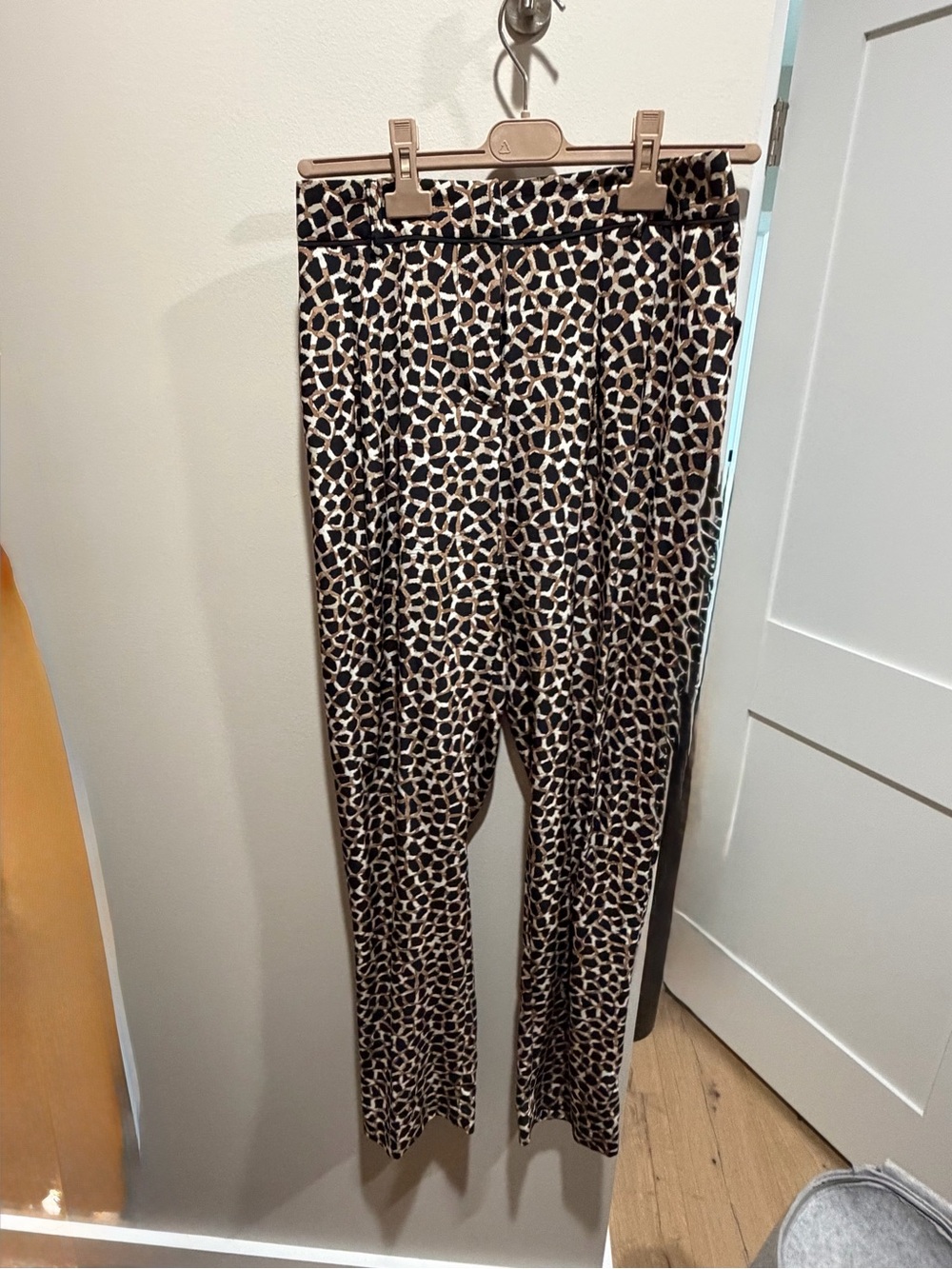 Gerard Darel Leopard-Print Wide-Leg Pants in Black & Tan